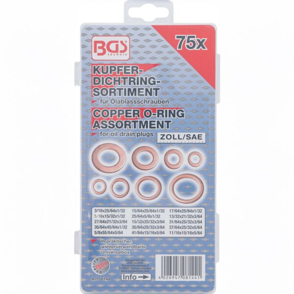 BGS 8144 Koperring assortiment (engels/ inch) 75dlg