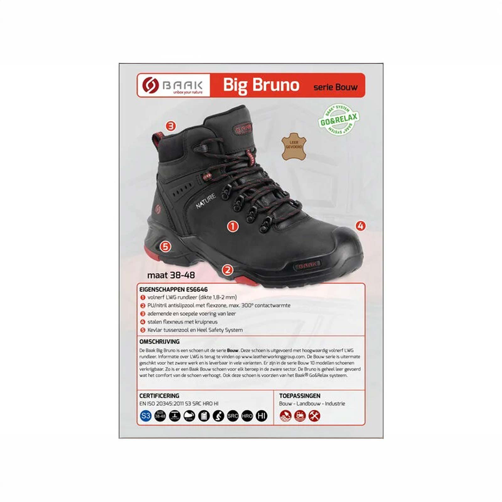 Baak Big Bruno S3 hoog zwart + kruipneus Leer - Afbeelding 3