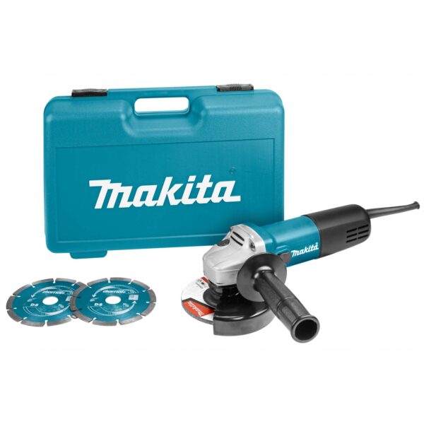 MAKITA 9558HNRGK2 230 V Haakse slijper 840W 125 mm accessoire set, in koffer, met vastzetschakelaar