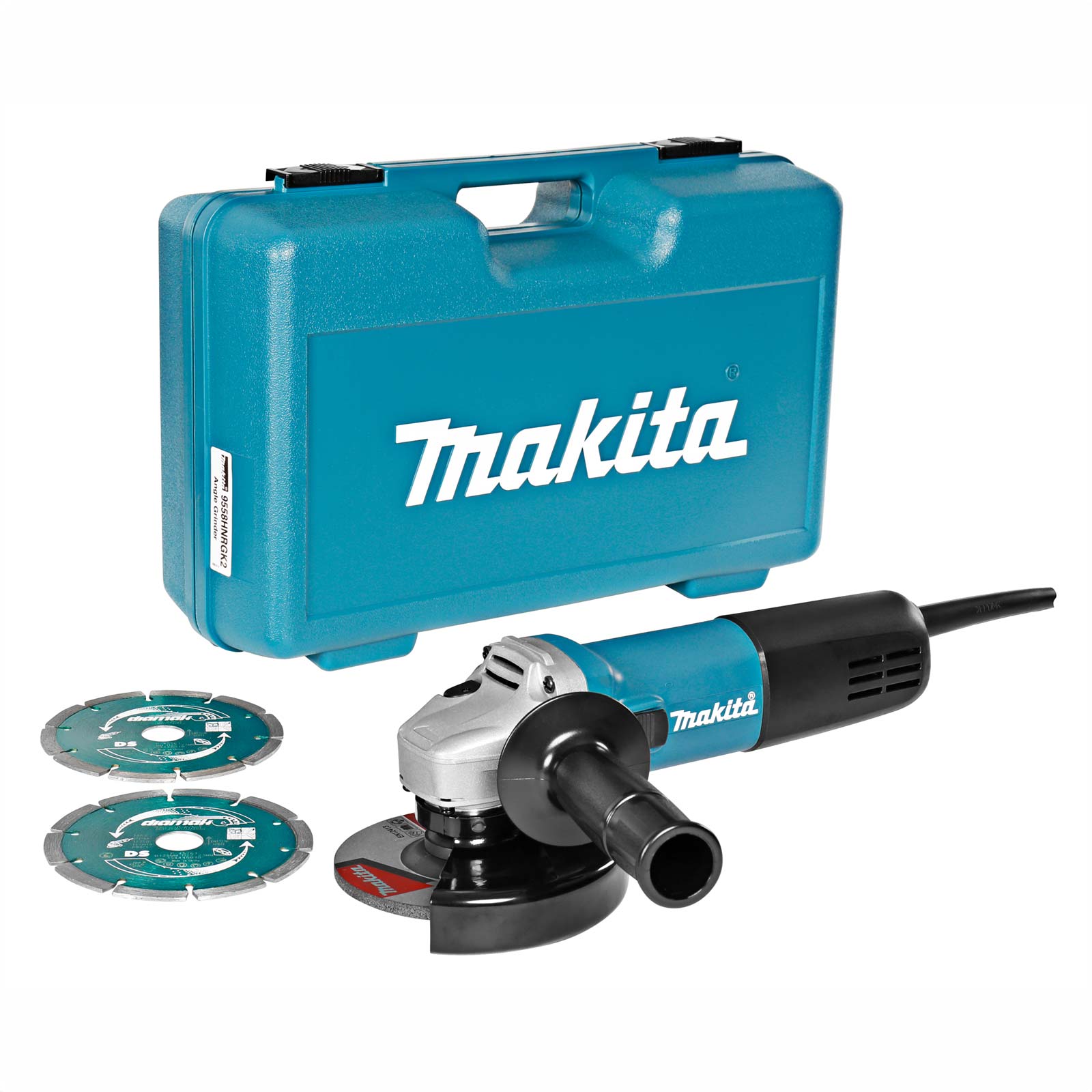 MAKITA 9558HNRGK2 230 V Haakse slijper 840W 125 mm accessoire set, in koffer, met vastzetschakelaar - Afbeelding 2