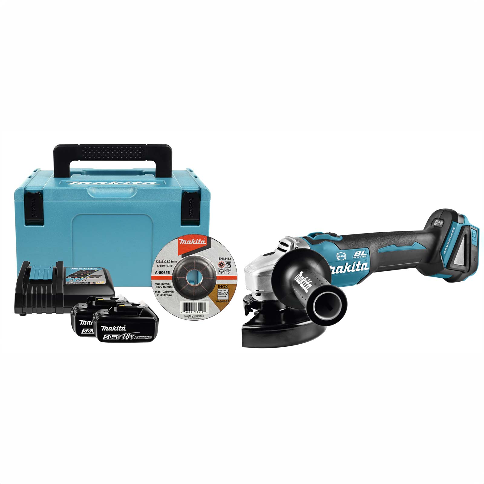 MAKITA DGA506RTJ Haakse slijper 18v 125 mm in Mbox, 5A accu (2st)+ snellader - Afbeelding 3