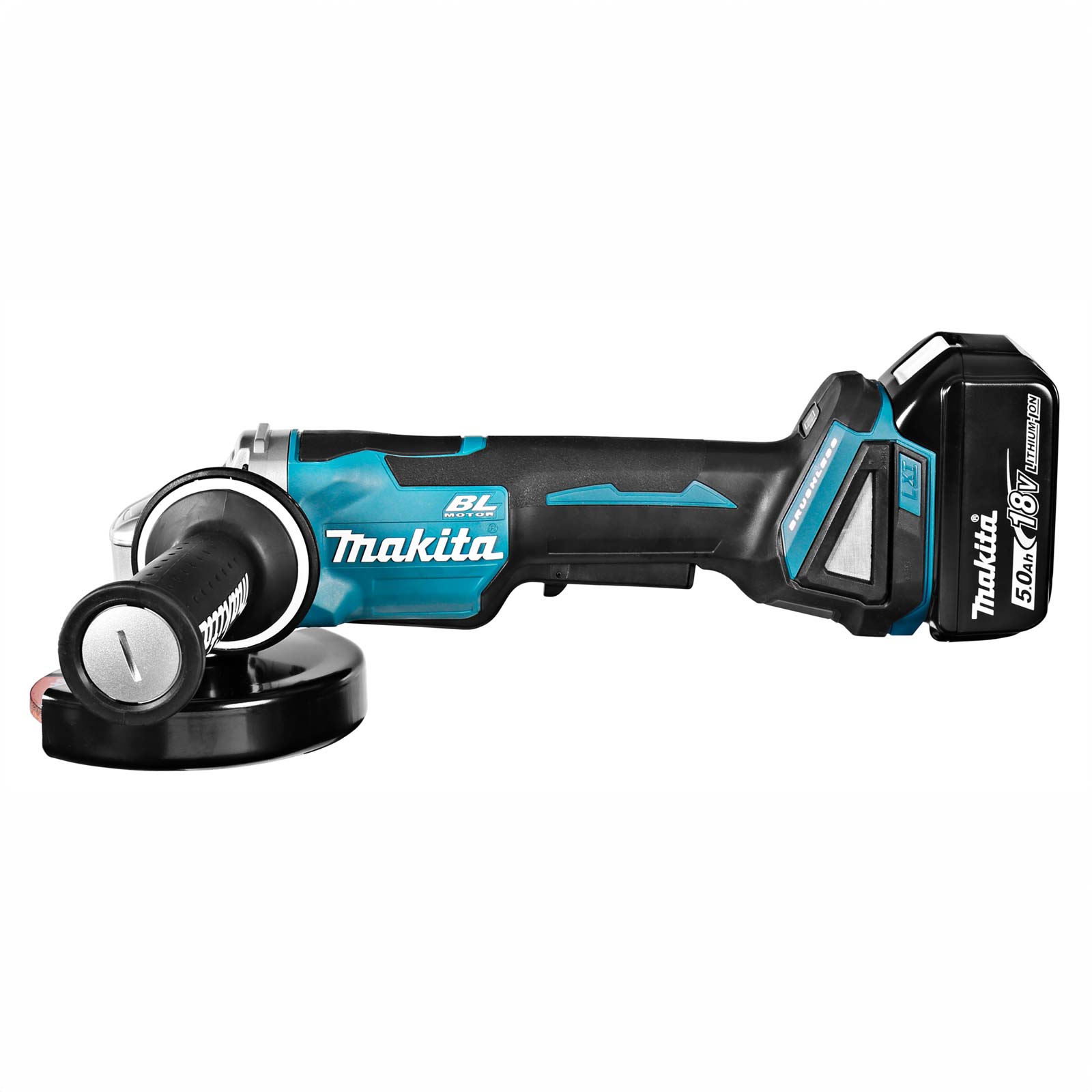 MAKITA DGA508RTJ Haakse slijper 18v 125 mm in Mbox, 5A accu (2st)+ snellader