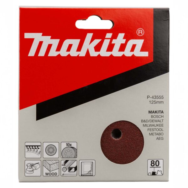 MAKITA P-43555 Schuurschijf 125mm rond K80 red velcro 10st