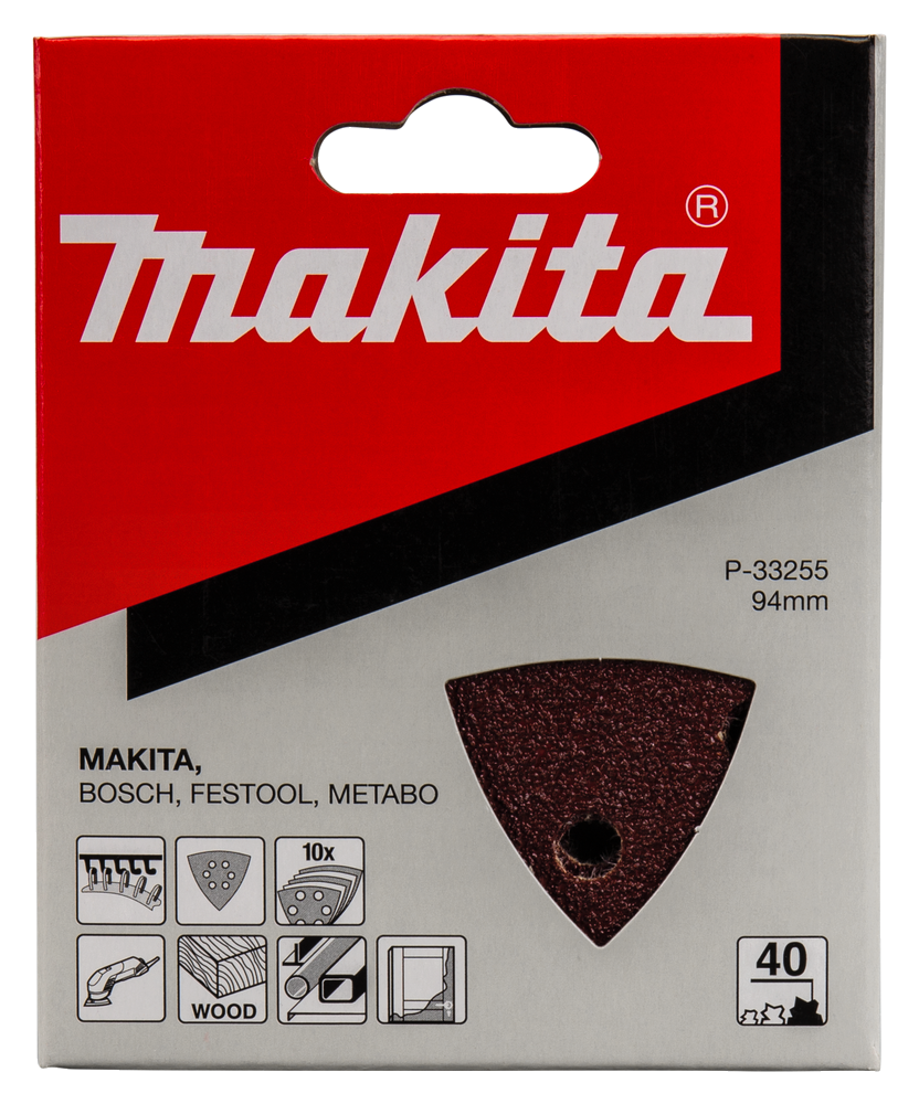MAKITA P-33255 schuurvel 94mm driehoek K40 Red Velcro 10st