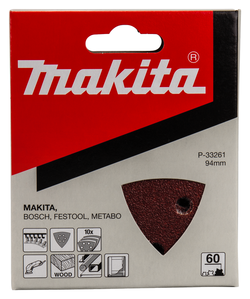 MAKITA P-33261 schuurvel 94mm driehoek K60 Red Velcro 10st