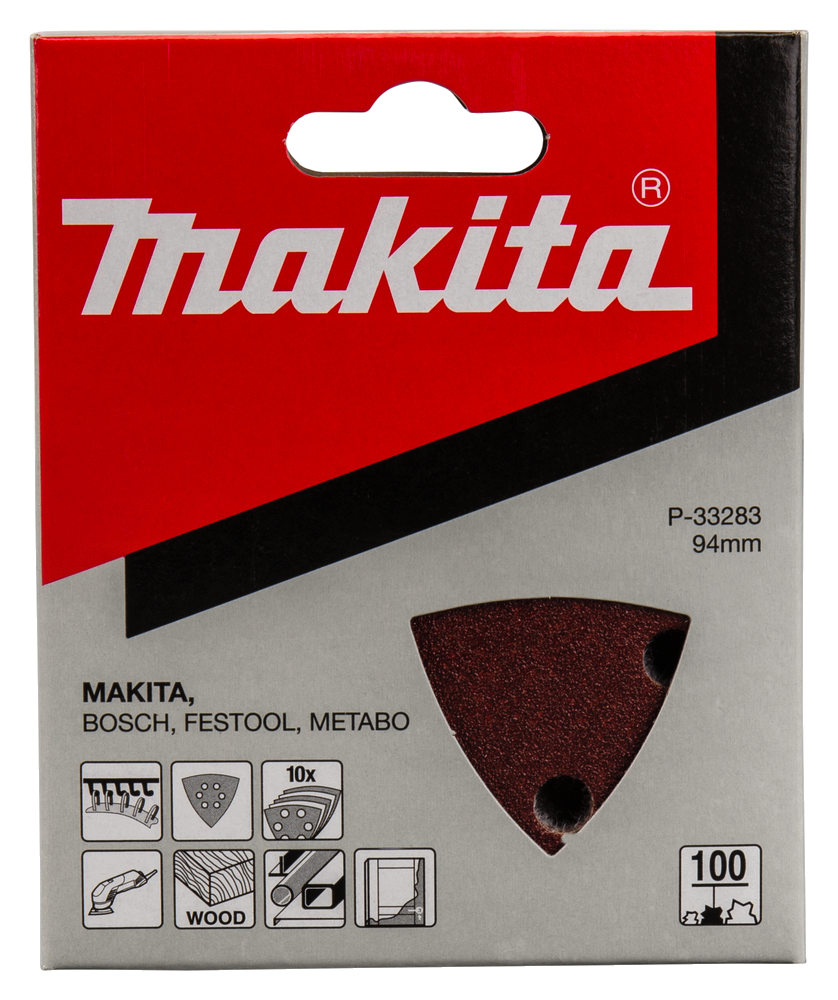 MAKITA P-33283 schuurvel 94mm driehoek K100 Red Velcro 10st