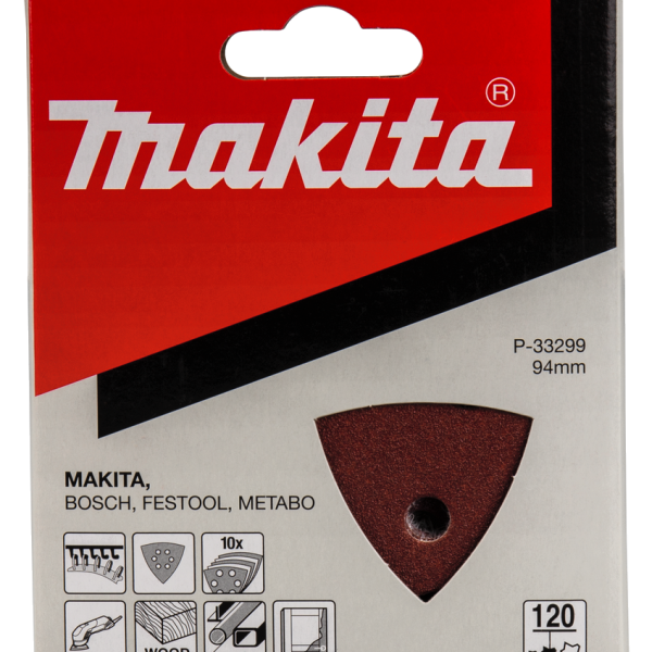MAKITA P-33299 schuurvel 94mm driehoek K120 Red Velcro 10st