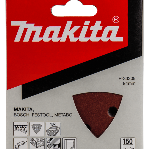 MAKITA schuurvel P-33308 94mm driehoek K150 Red Velcro 10st