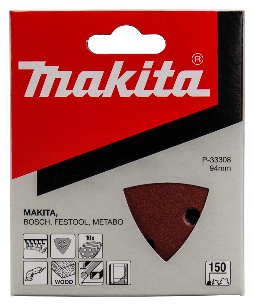 MAKITA schuurvel P-33308 94mm driehoek K150 Red Velcro 10st
