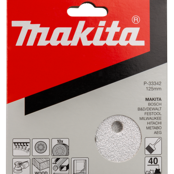 MAKITA P-33342 Schuurschijf 125mm rond K40 wit velcro 10st