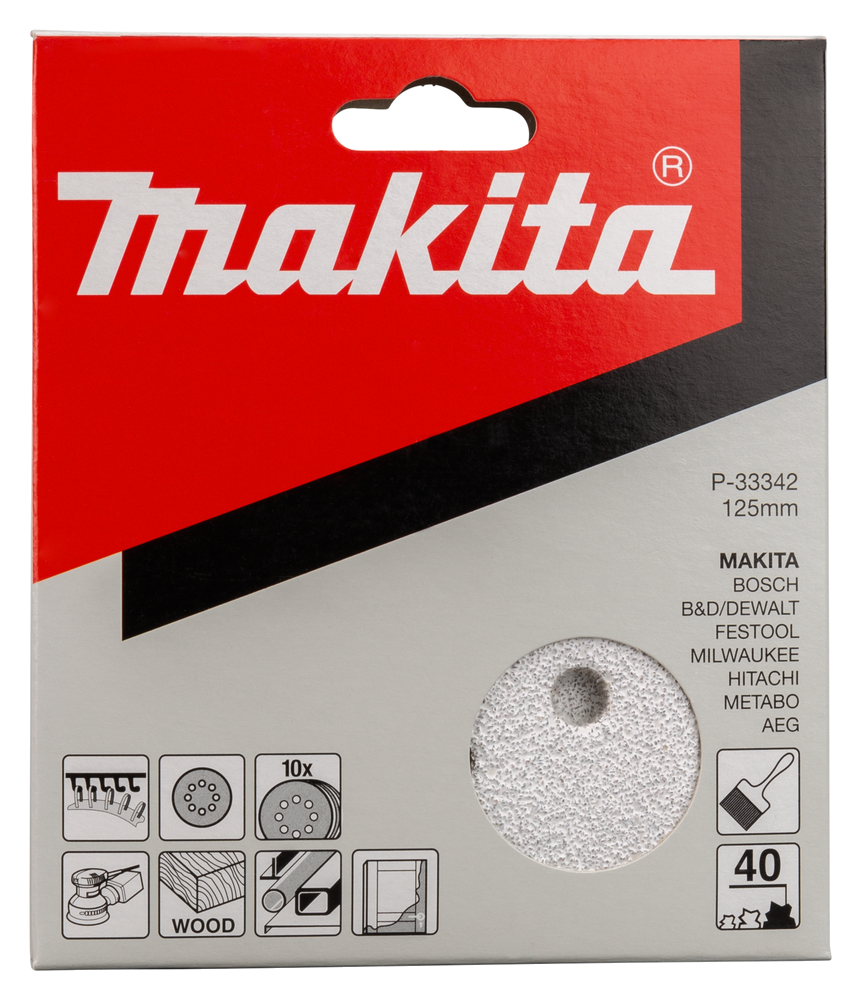 MAKITA P-33342 Schuurschijf 125mm rond K40 wit velcro 10st