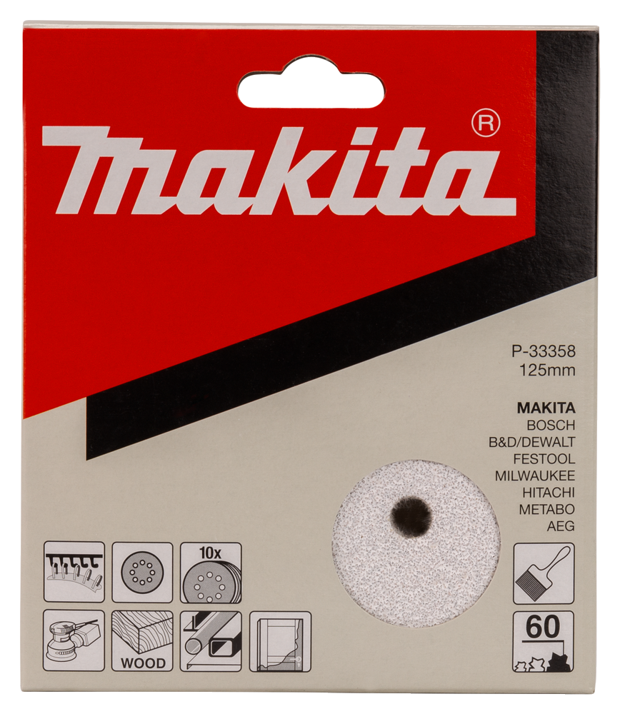 MAKITA P-33358 Schuurschijf 125mm rond K60 wit velcro 10st