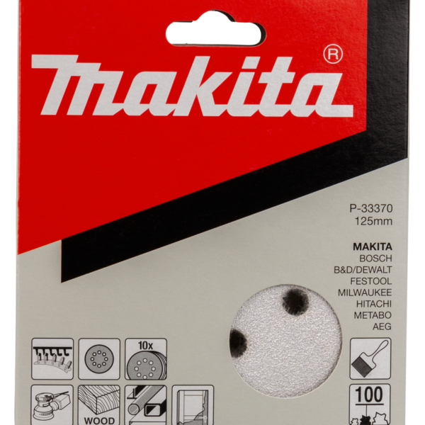 MAKITA P-33370 Schuurschijf 125mm rond K100 wit velcro 10st