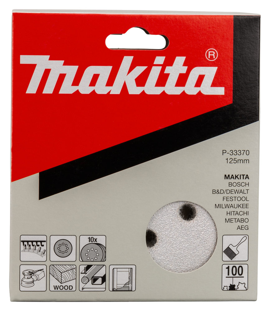MAKITA P-33370 Schuurschijf 125mm rond K100 wit velcro 10st