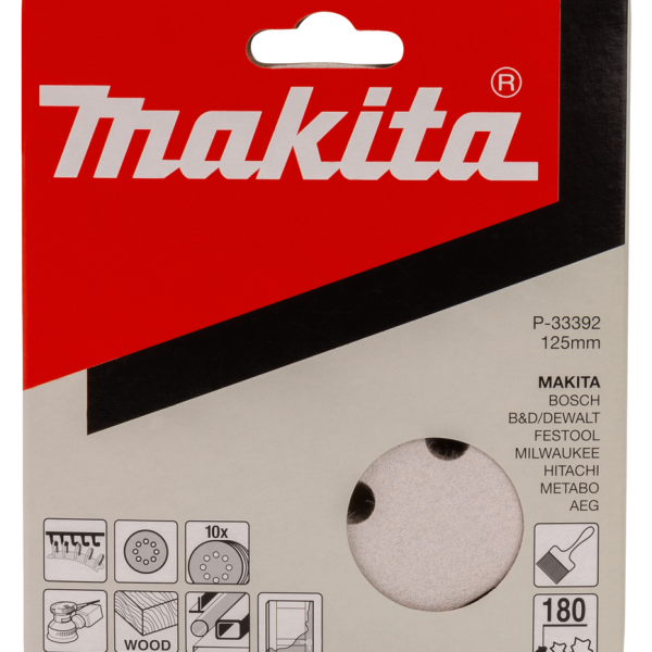 MAKITA P-33392 Schuurschijf 125mm rond K180 wit velcro 10st