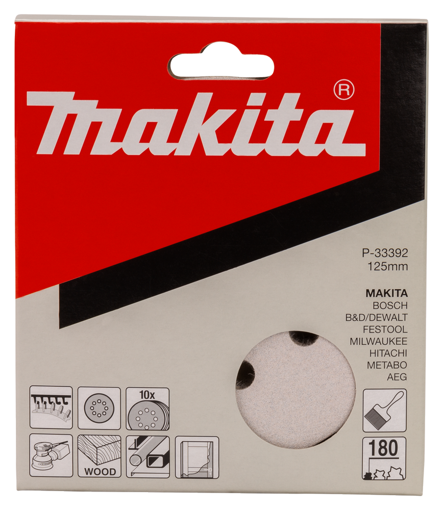 MAKITA P-33392 Schuurschijf 125mm rond K180 wit velcro 10st
